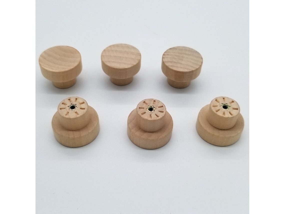 Conjunto de 12 Puxadores Redondos Madeira para Móveis, 35 Mm, para Portas, Armários, Gavetas, Cômodas e Outros Móveis BRILVIBERA