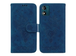 Capa De Couro Com Estampa De Borboleta E Rosa Para Motorola Moto E13