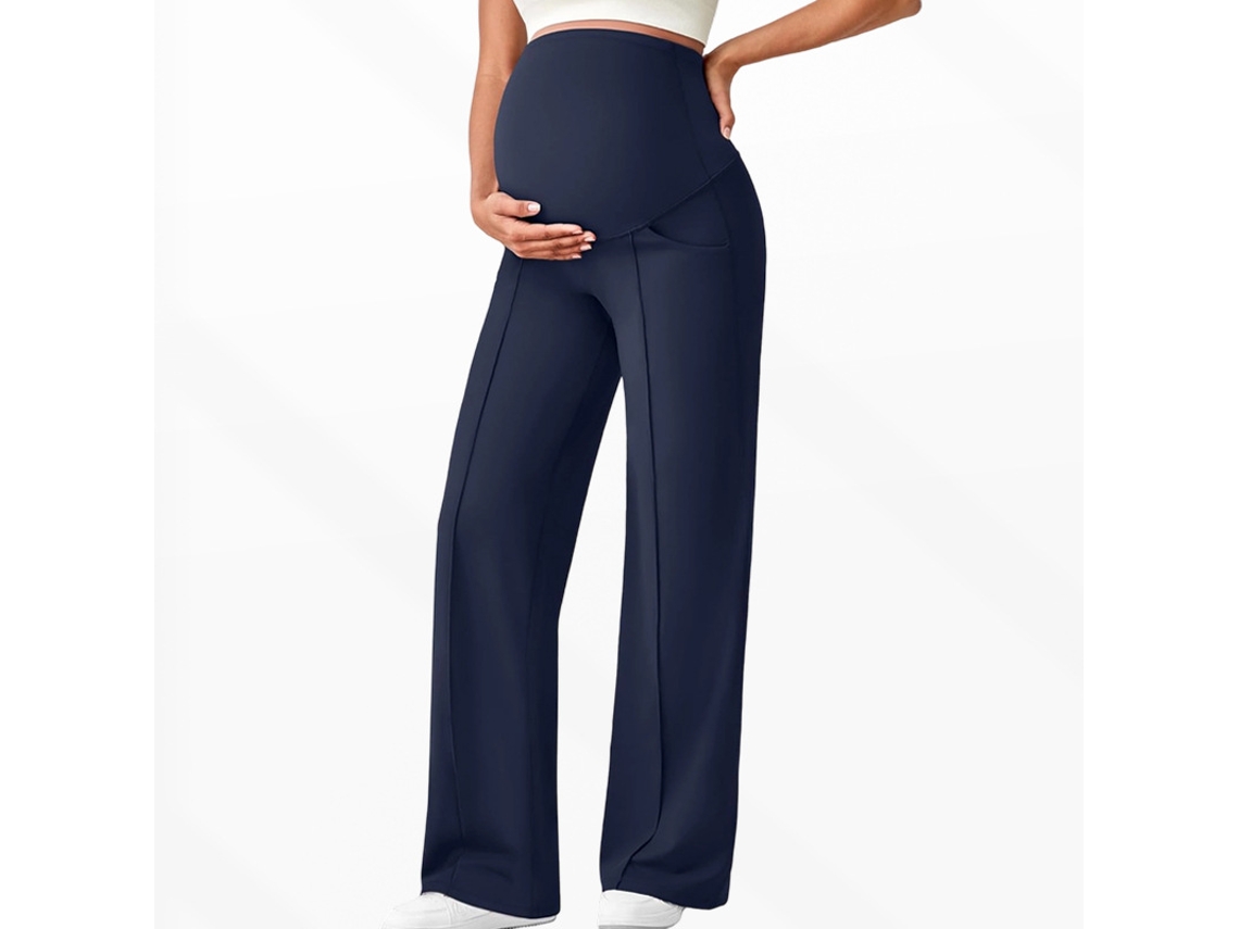 Calça de Ioga para Gestantes com Bolso na Barriga, Calça Elástica para Trabalho/casual, Azul, XL PANOONA