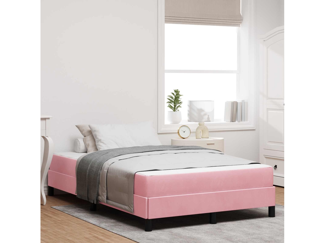 Vidaxl Cama Box Com Colchão Rosa 120 X 190 Cm Tecido
