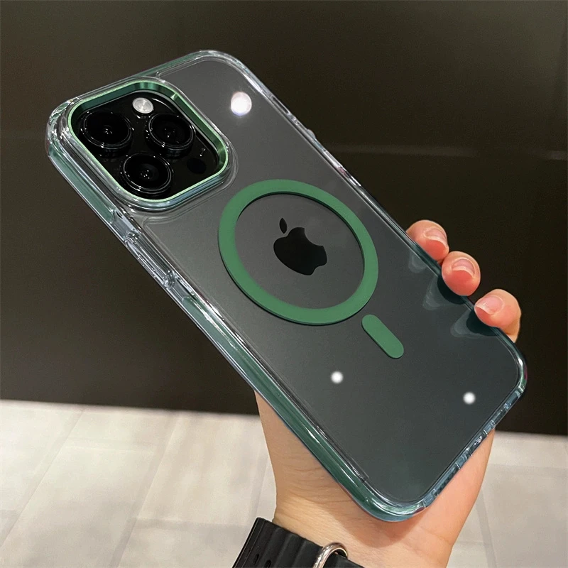Capa Transparente À Prova De Choque Para Iphone 14 Plus (verde Escuro) Com Carregamento Sem Fio