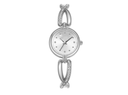 Relógio de Pulso Feminino de Quartzo com Pulseira de Liga e Strass Prata+branco