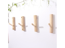 Conjunto de 4 Ganchos Parede em Madeira com Formato Galhos, Estilo Rústico BRILVIBERA