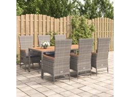 Vidaxl 7 Pcs Conjunto De Jantar P/ Jardim C/ Almofadões Vime Pe Cinza