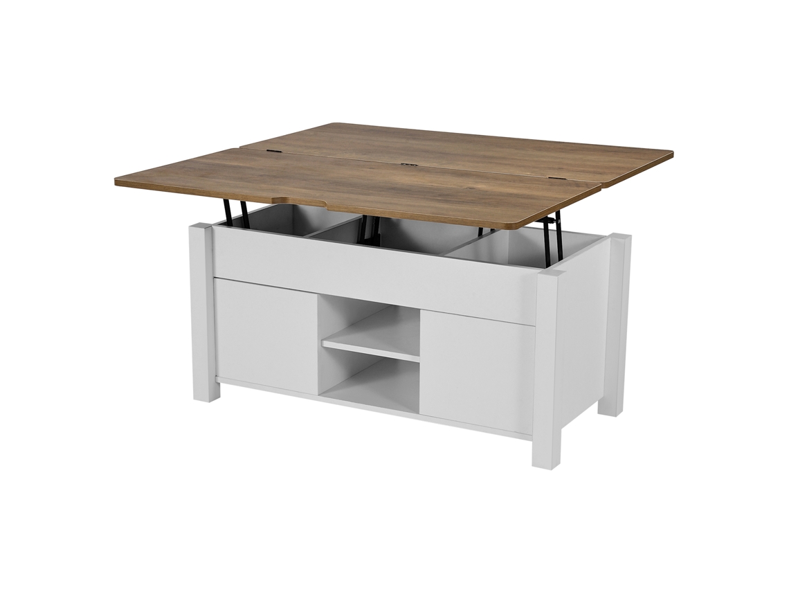 Mesa de centro elevável, 100 cm, com porta e armazenamento