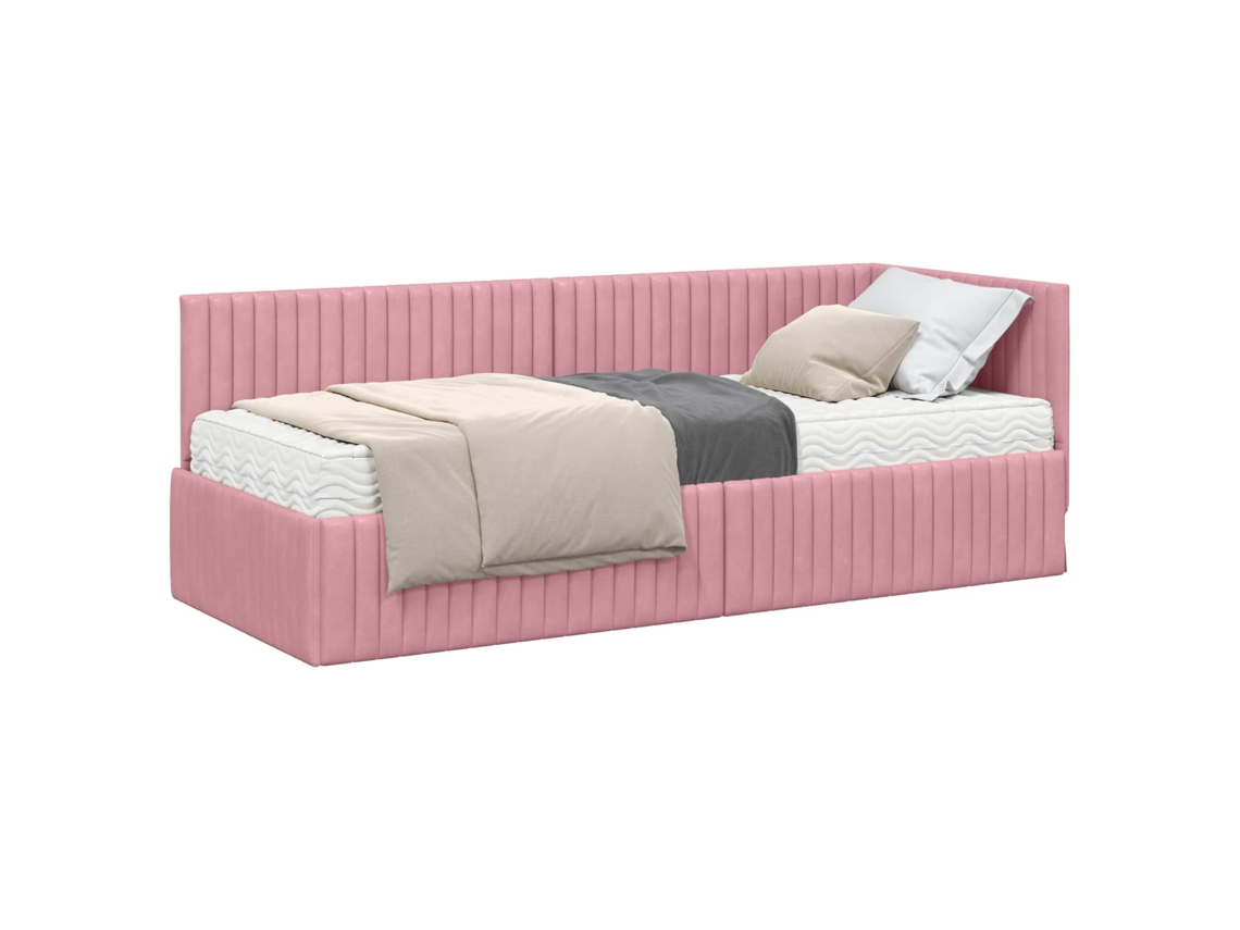 Estrutura de Cama de Canto com Colchão 2 Pcs Veludo Cinzeto MAISON EXCLUSIVE