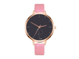 Relógio de Pulso Feminino de Moda com Pulseira de Pu Dial Redondo Quartz para Negócios (rosa)