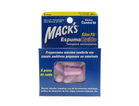 Macks Tampões Auriculares Espuma Ruído Slim Fit 5 Pares