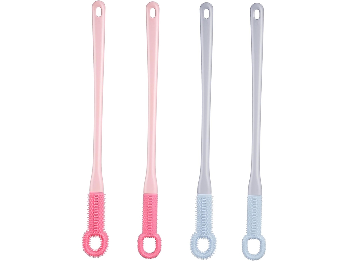 Escovas De Limpeza Para Os Pés Hemobllo, Conjunto De 4 Escovas Para Os Dedos Com Cabos Longos Plástico E Silicone