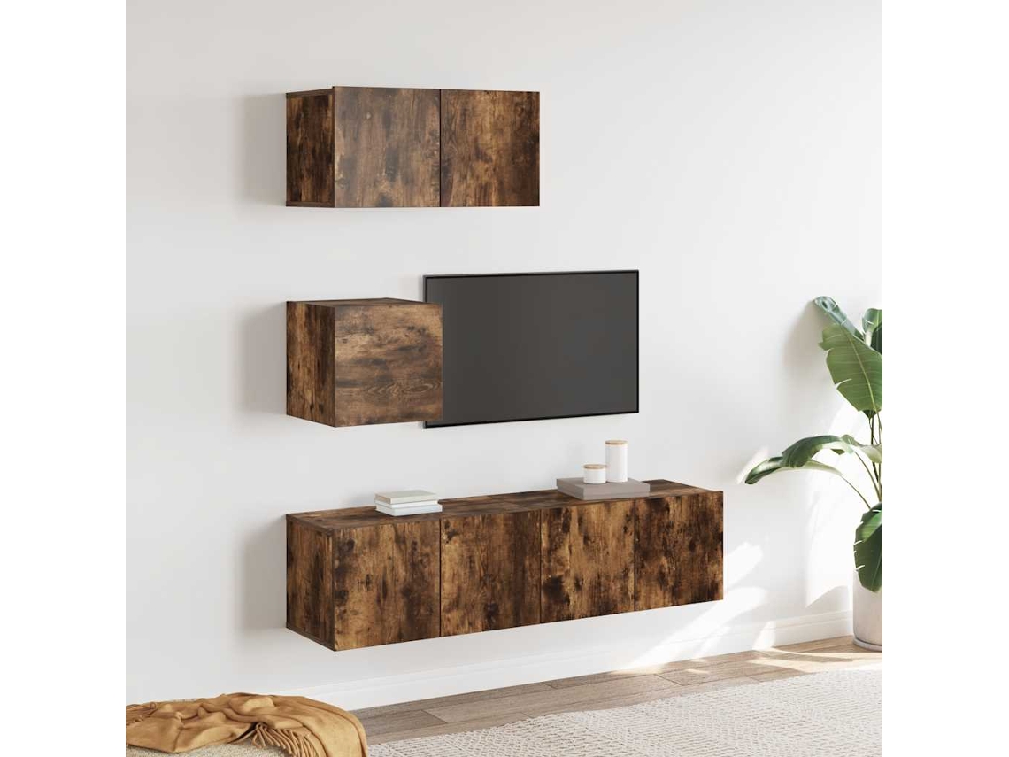 Vidaxl Conjunto Móveis De Tv 4 Pcs Madeira Processada Carvalho Fumado
