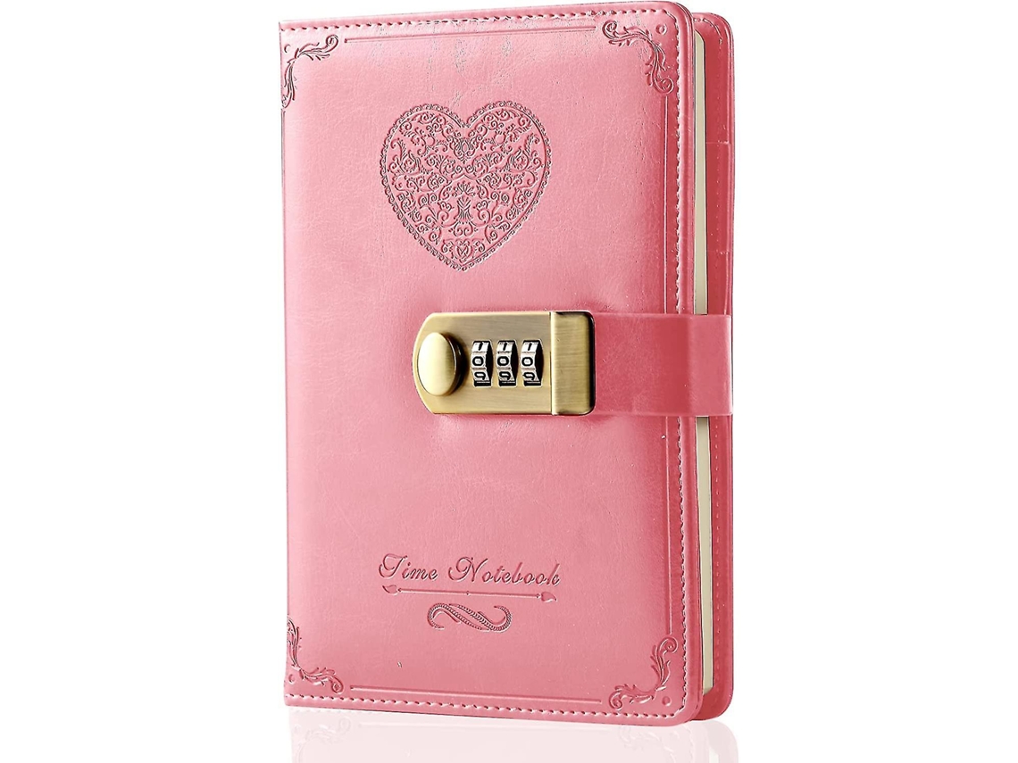 Diário Com Cadeado Para Meninas Caderno De Couro Com Senha E Cadeado De Combinação Para Mulheres Adultas Tamanho B6 5.3 Lgl Rosa Brilvibera