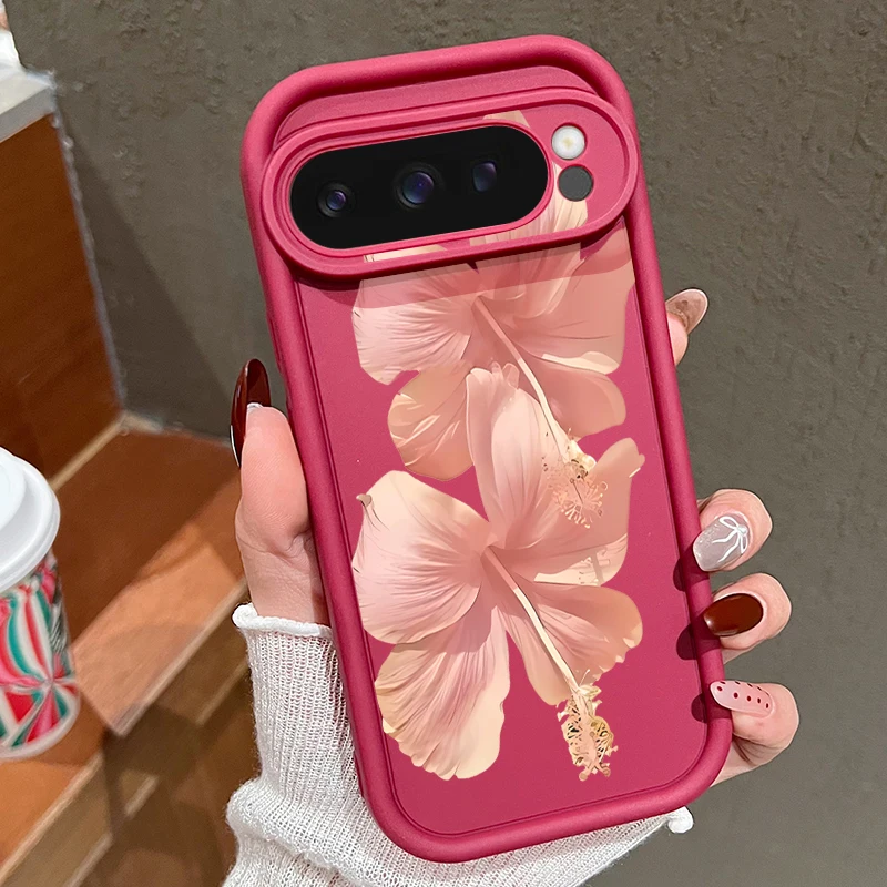 Capa Para Celular Google Pixel 7a Com Estampa De Flor De Hibisco (bordô), Em Tpu Macio.