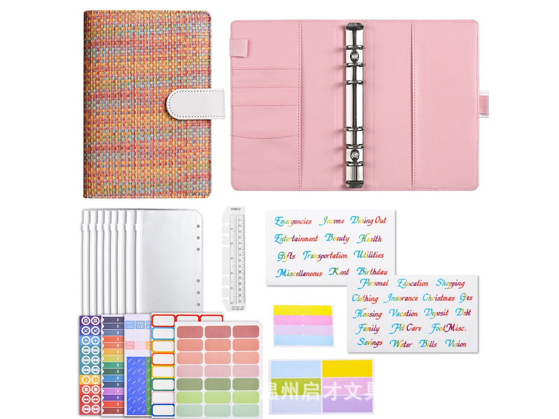 Spiral Bound Fabric Notebook With Zipper, Macaron Colors, Premium Gift Set Orange Weave 12-budget Cards + 8-zipper