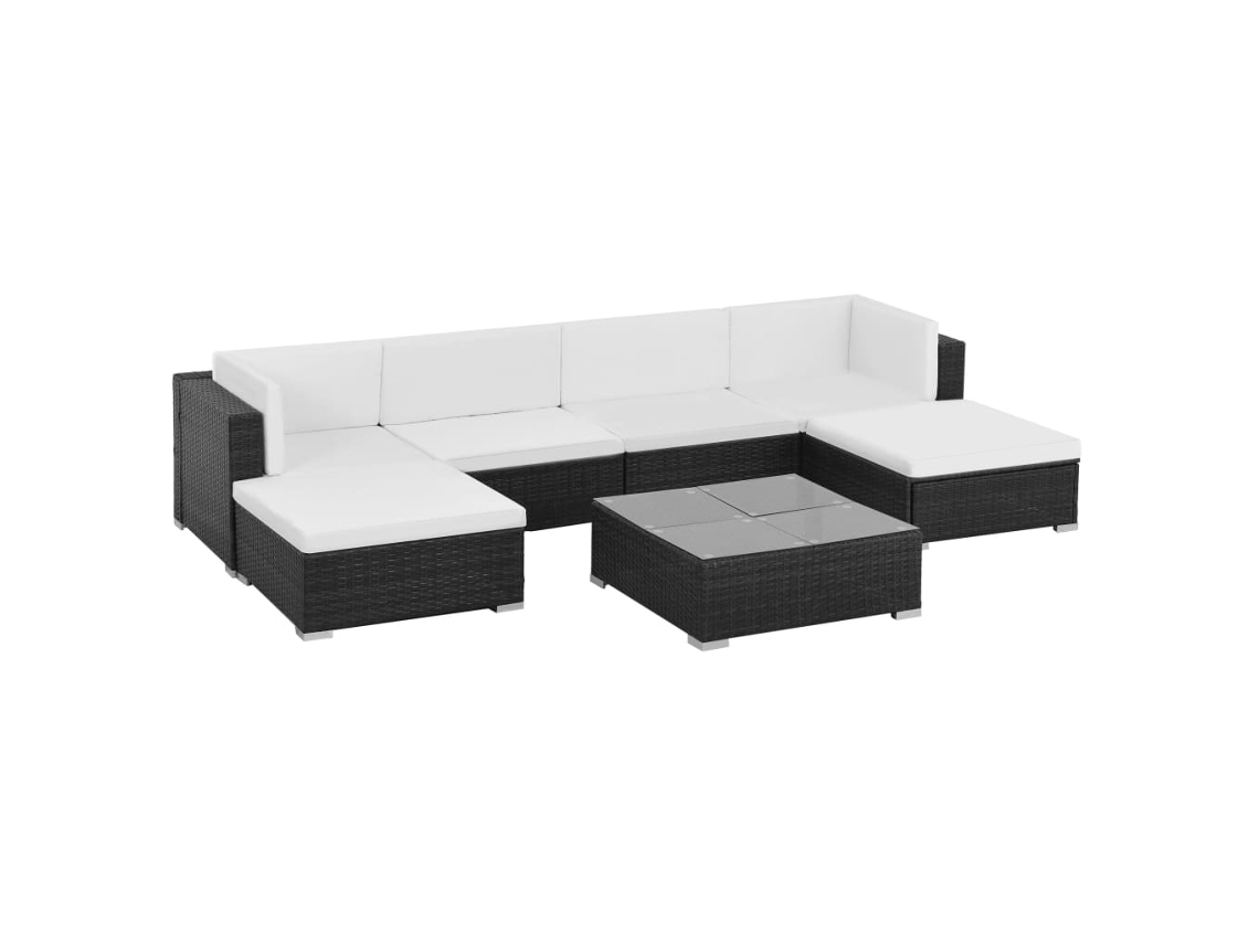 Vidaxl 7 Pcs Conjunto Lounge De Jardim C/ Almofadões Vime Pe Preto
