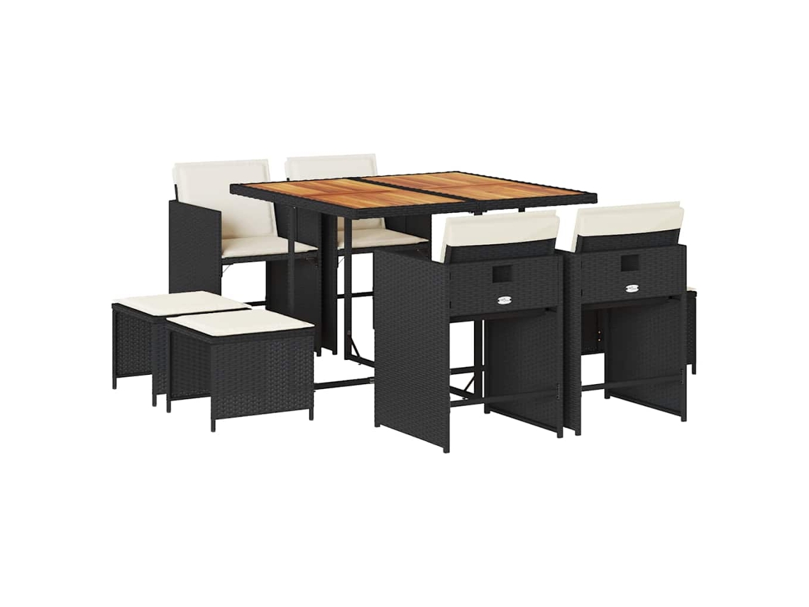 Conjunto de 9 Jantar para Jardim com Almofadões Vime Pe Preto MAISON EXCLUSIVE