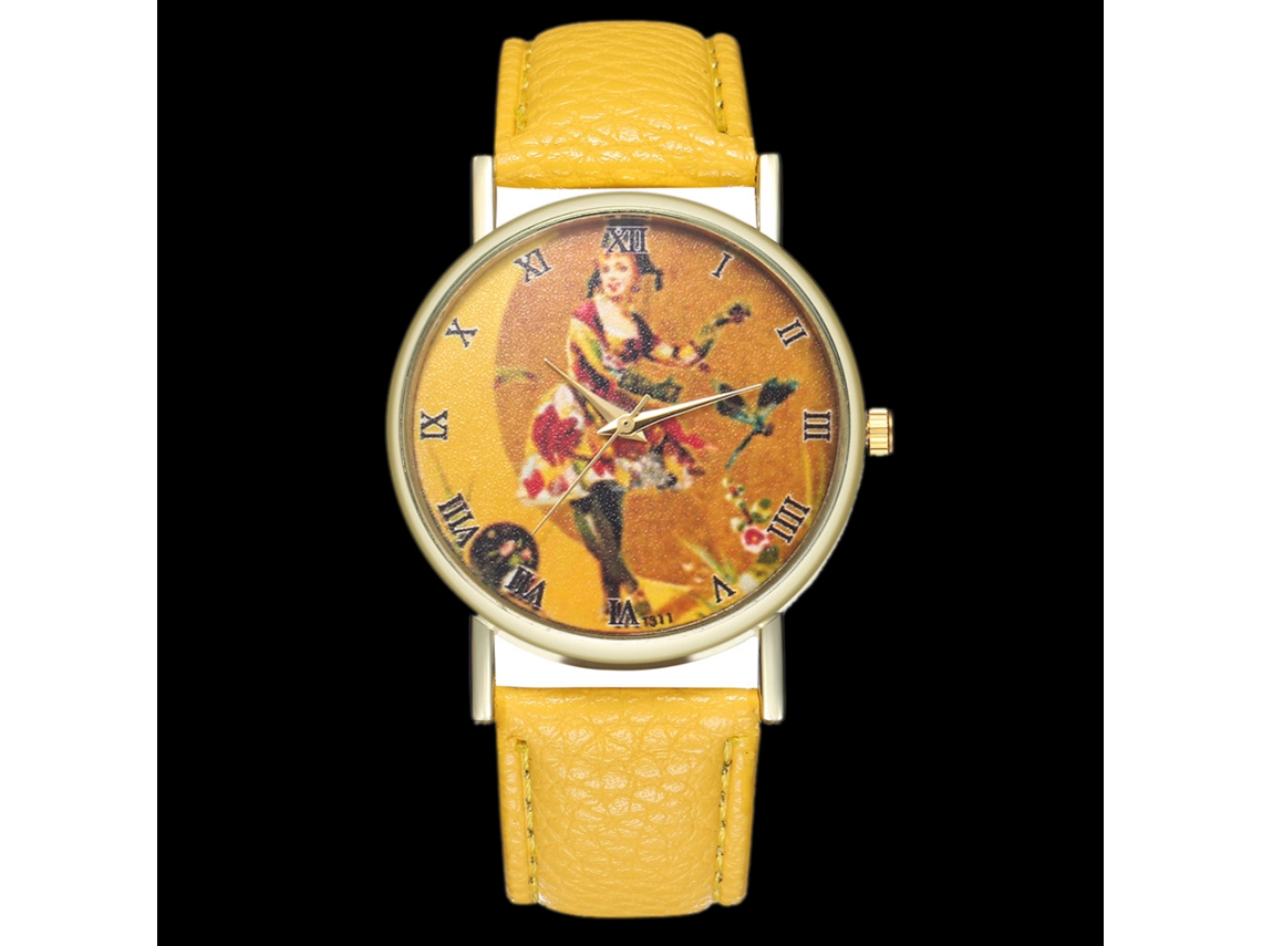 Reloj Analógico De Cuarzo Unisex Con Correa De Pu Estilo Moderno (amarillo)