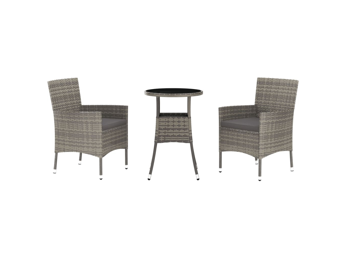 Maison Exclusive - 3 Pcs Conjunto Bistrô De Jardim C/ Almofadões Vime Pe Cinza
