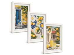 Conjunto De Pinturas Limoeiro Com Bebidas Moldura Branca Imagens Para Um Quarto Infantil Espelharte (3 Peças 20x30 Cm)