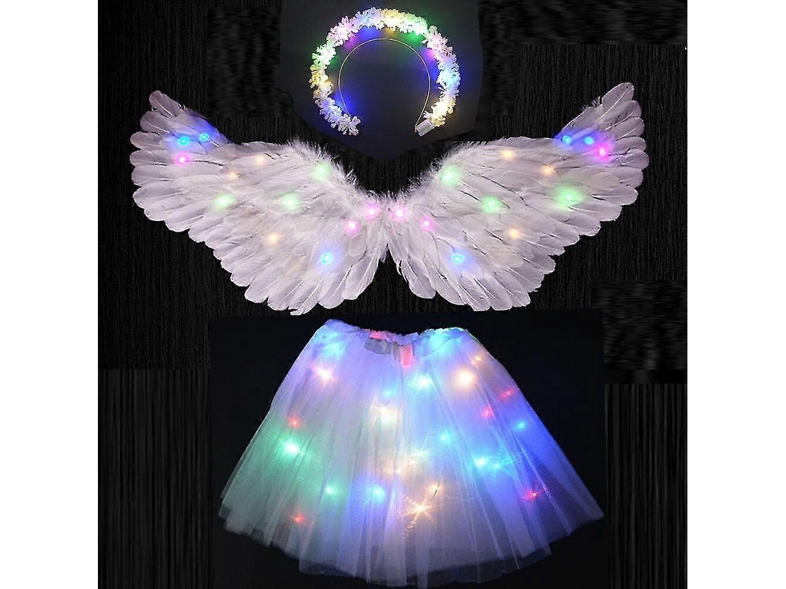 Meninas Mulheres Crianças Adulto Luz Led Pena Branca Asa Anjo Halo Brilho Festa Fantasia Presente Aniversário Casamento Halloween Natal Olysi Shop