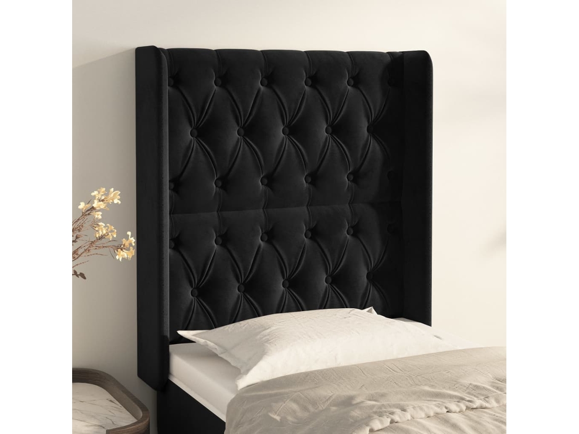 Cabecero con Alas de Terciopelo 83x16x118/128 cm Negro