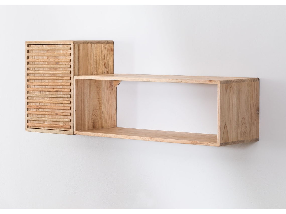 Sklum Conjunto De 2 Prateleiras De Parede Em Madeira Deleyna Madera De Mindi Castanho Madeira Natural
