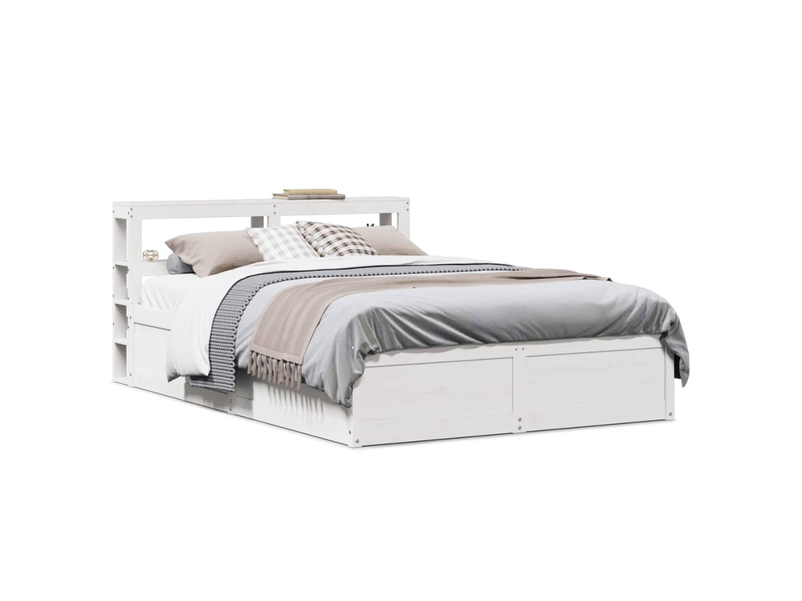 Estrutura Cama C/ Cabeceira 140x190 Cm Pinho Maciço Branco