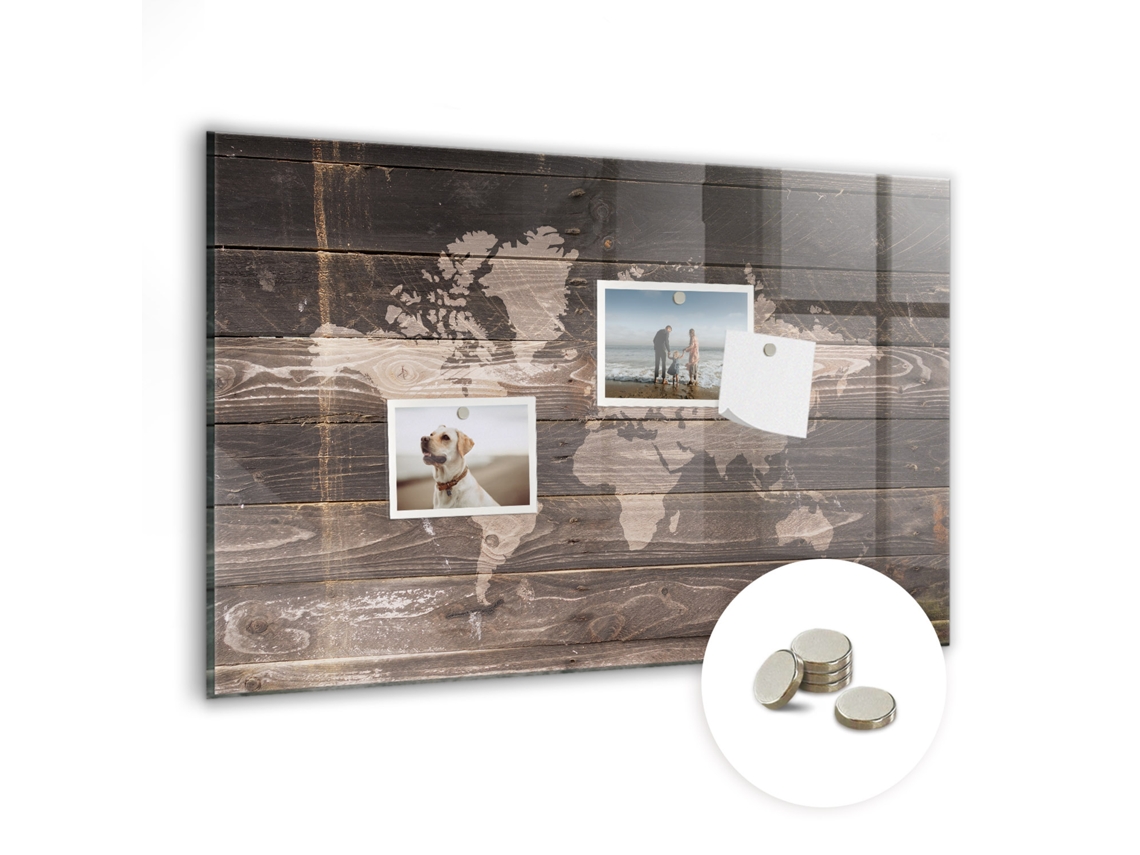 Quadro Magnético Mapa Mundo Em Madeira Para O Quarto Das Crianças Espelharte (60x40 Cm)