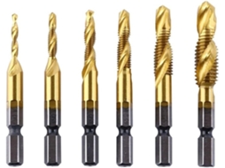Conjunto De 6 Machos Rosca Sextavada Métrica E Brocas Espirais Hss 35mm Para Rosquear Metal, Madeira E Plástico