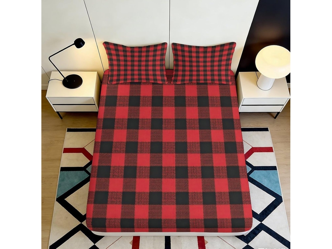 Conjunto de Cama com Estampa Xadrez Búfalo Microfibra Fronha 200x25cm