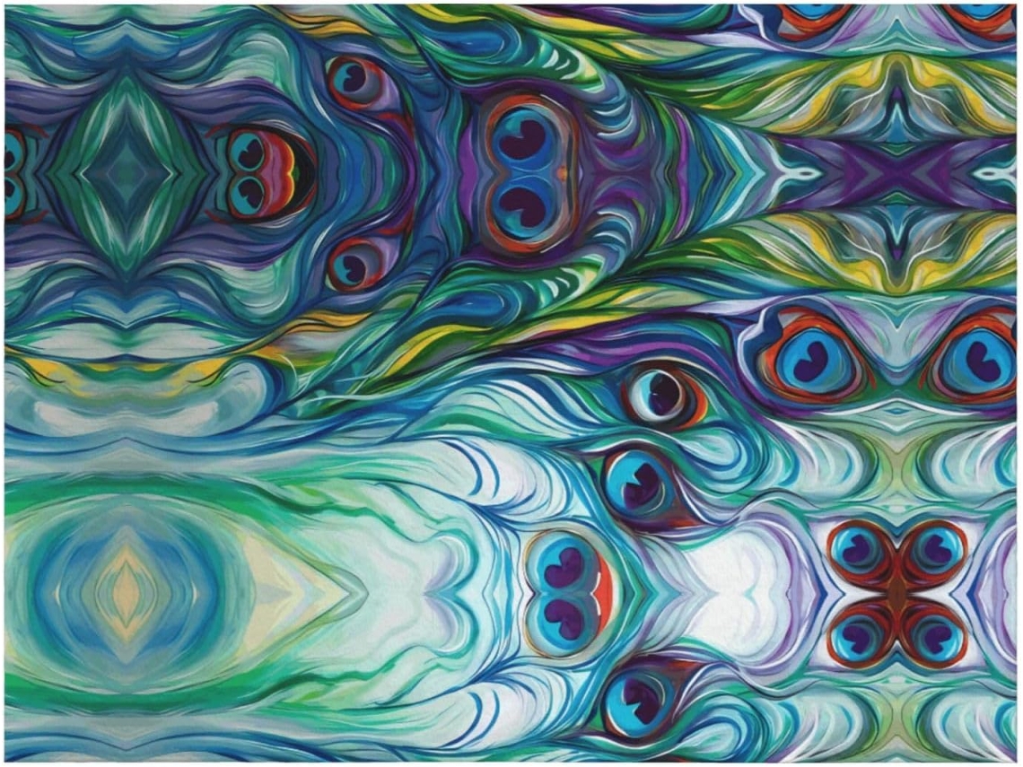 Colcha de Flanela com Estampa Abstrata Penas Macia e Aconchegante para Sofá Quarto 127 X 101 Cm, Macio, Quen