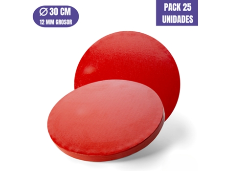 Base Para Bolo Redonda Vermelha - 30 X 1,2 Cm (25 Uds)