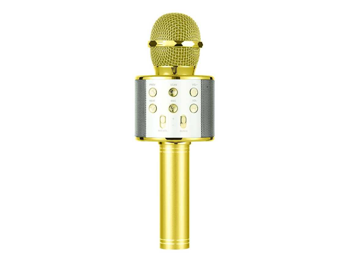 Microfone De Karaokê Sem Fio Bluetooth Dourado