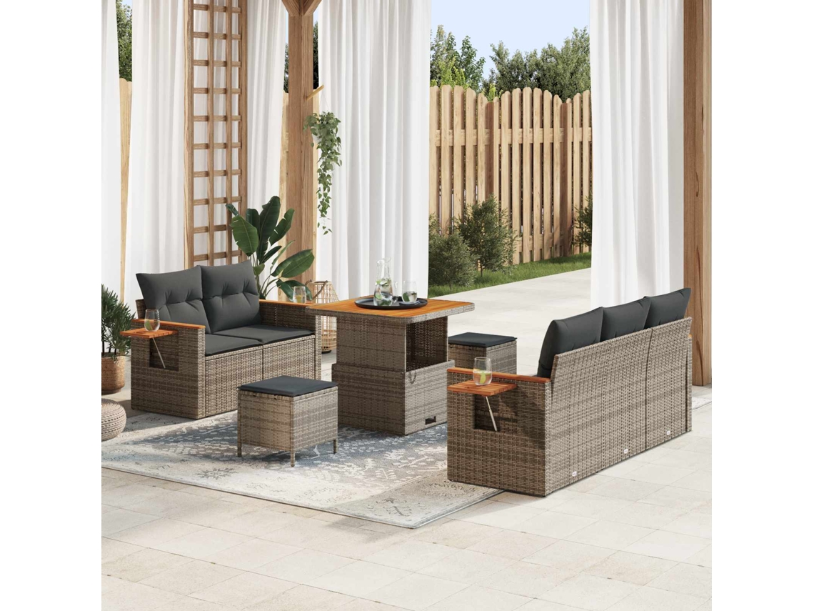 Vidaxl Conjunto De Sofá De Jardim 8 Pcs Cinzeto Vime Pe