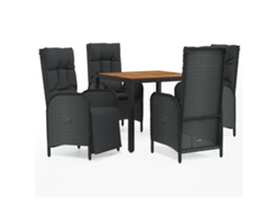 Maison Exclusive - 5 Pcs Conjunto De Jantar P/ Jardim C/ Almofadões Vime Pe Preto