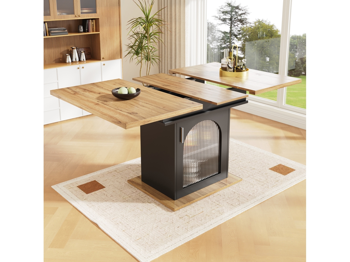 Mesa de Jantar Retrátil em Mdf com Arrumação Preto e Natural NOVELA