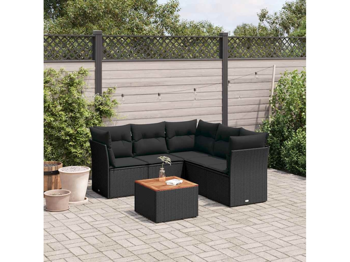 Vidaxl 6 Pcs Conjunto Sofás De Jardim C/ Almofadões Vime Pe Preto