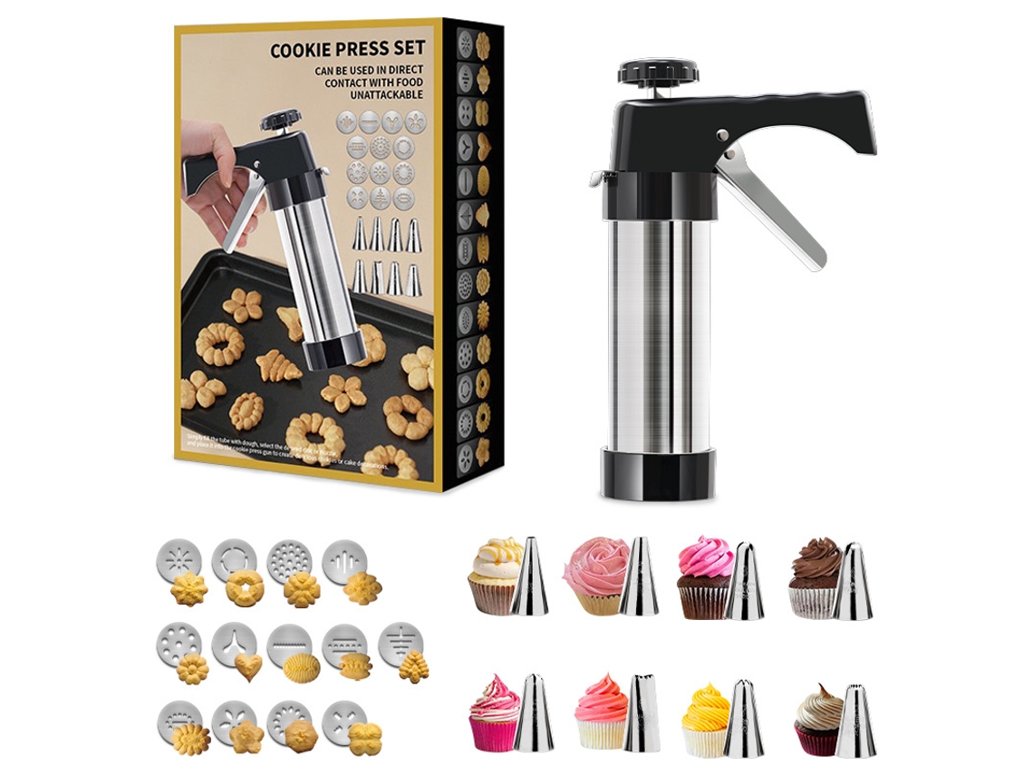 Kit De Confeitar Biscoitos Em Aço Inoxidável Com 13 Discos E 8 Bicos De Confeitar.