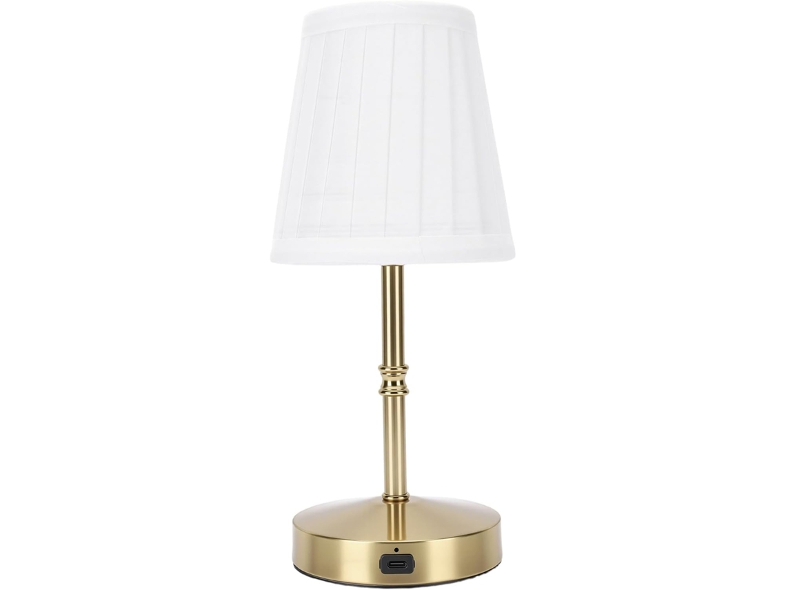 Luminária de mesa LED moderna com controle por toque e cúpula texturizada, recarregável via USB e ideal para cabeceira de cama.