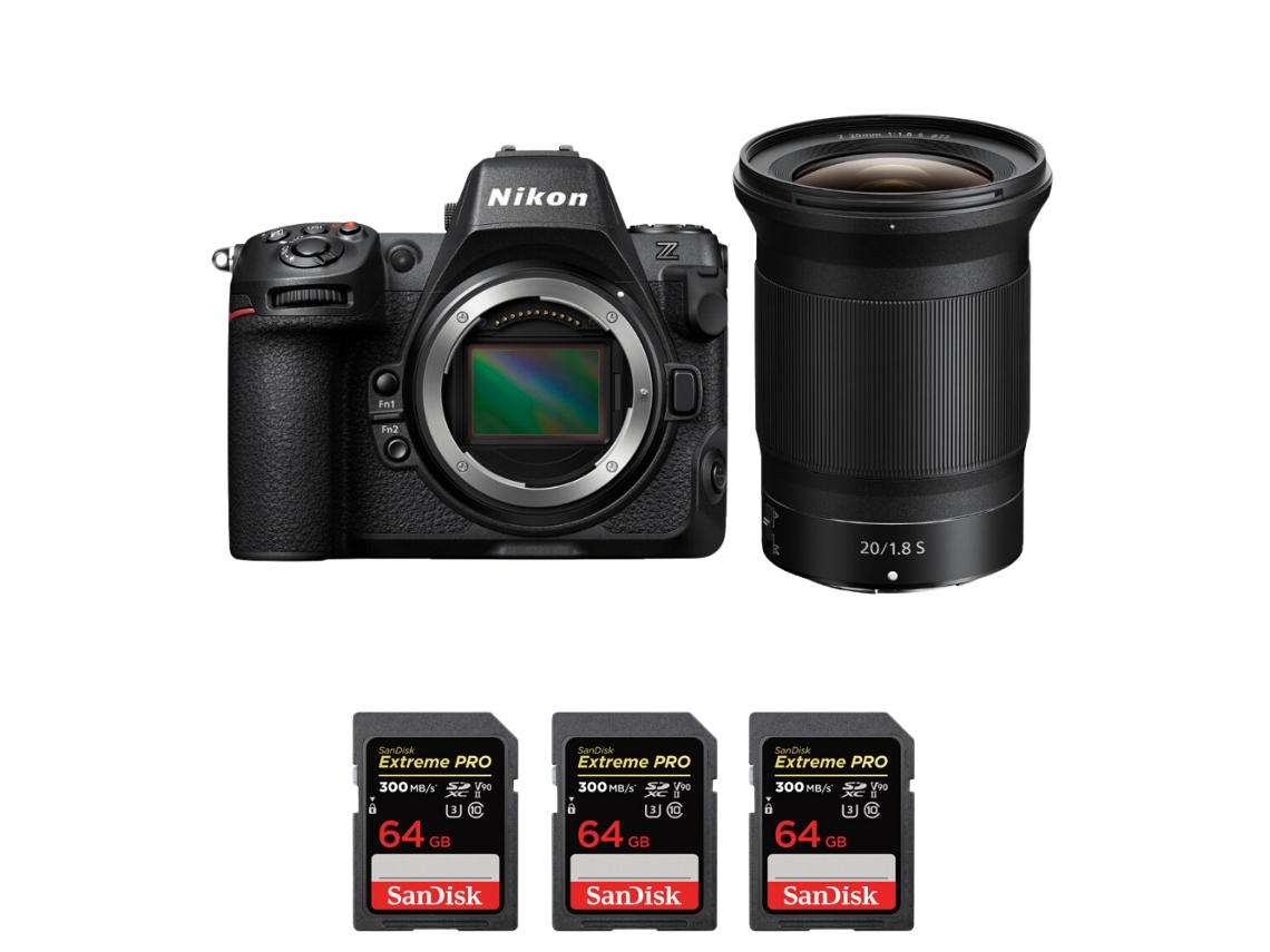 Z8 + Z 20mm F/1.8 S + 3 Sandisk 64gb Uhs ii 300mb/s Máquina Fotográfica Híbrida Full frame + Ebook “20 Dicas para Fotos Que Impressionam” NIKON