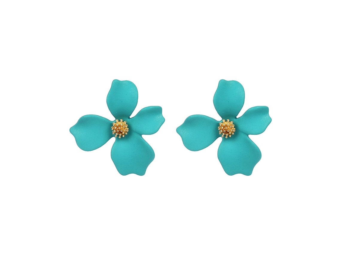 Brincos De Orelha Flor Acessório De Casamento Turquesa
