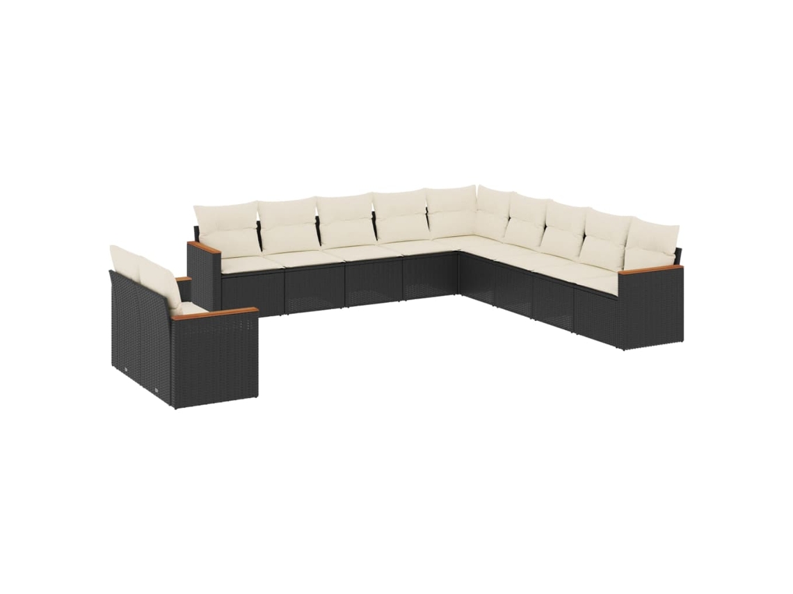 Conjunto de 11 Sofás de Jardim com Almofadões Vime Pe Preto MAISON EXCLUSIVE