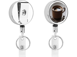 Chaveiro Retrátil Redondo Em Formato De Xícara De Café E Grão De, Em Aço Inoxidável, Clipe De Metal Resistente Para
