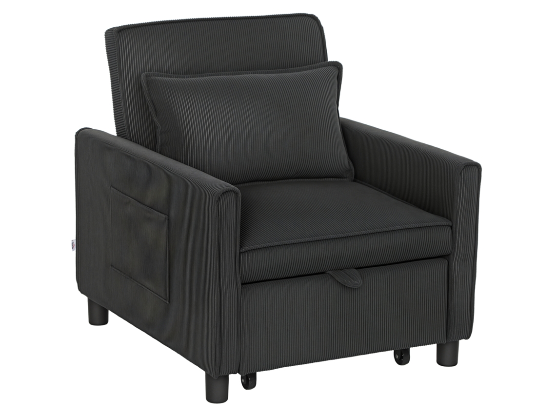 Cama Reclinável com Bolsos Laterais. em Tecido com Efeito Veludo. 74x84x81 Cm. Cinza Escuro Ge