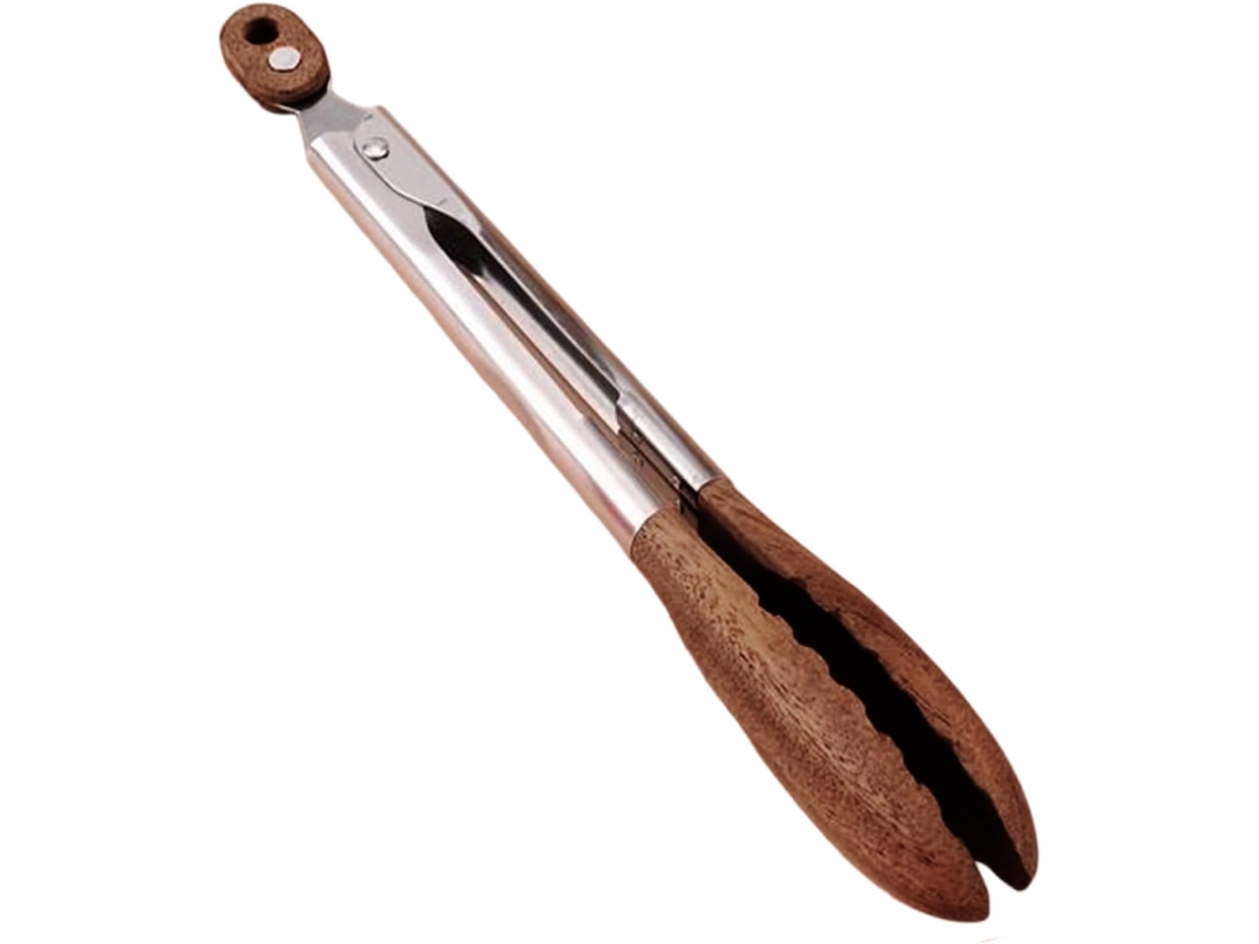 Pinça Para Servir, 30cm Antiaderente Mecanismo De Travamento Pinça Madeira Para Churrasco Ideal Cozinhar Saladas