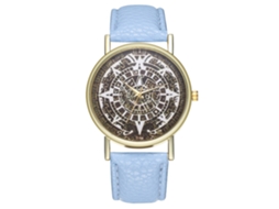 Relógio de pulso analógico de quartzo moderno com pulseira de PU (azul claro)