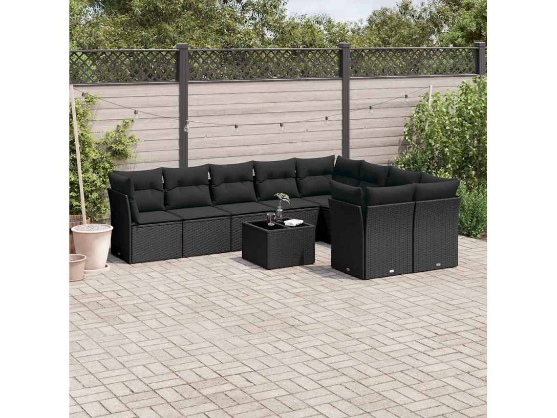 Vidaxl 10 Pcs Conjunto Sofás De Jardim C/ Almofadões Vime Pe Preto