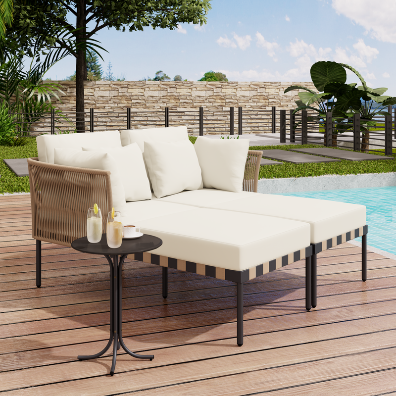 Sofá de Jardim para 2 Pessoas Sofá Mesa Tecido À Prova D'água W130 X D144 X H80cm Branco KASHEMANO