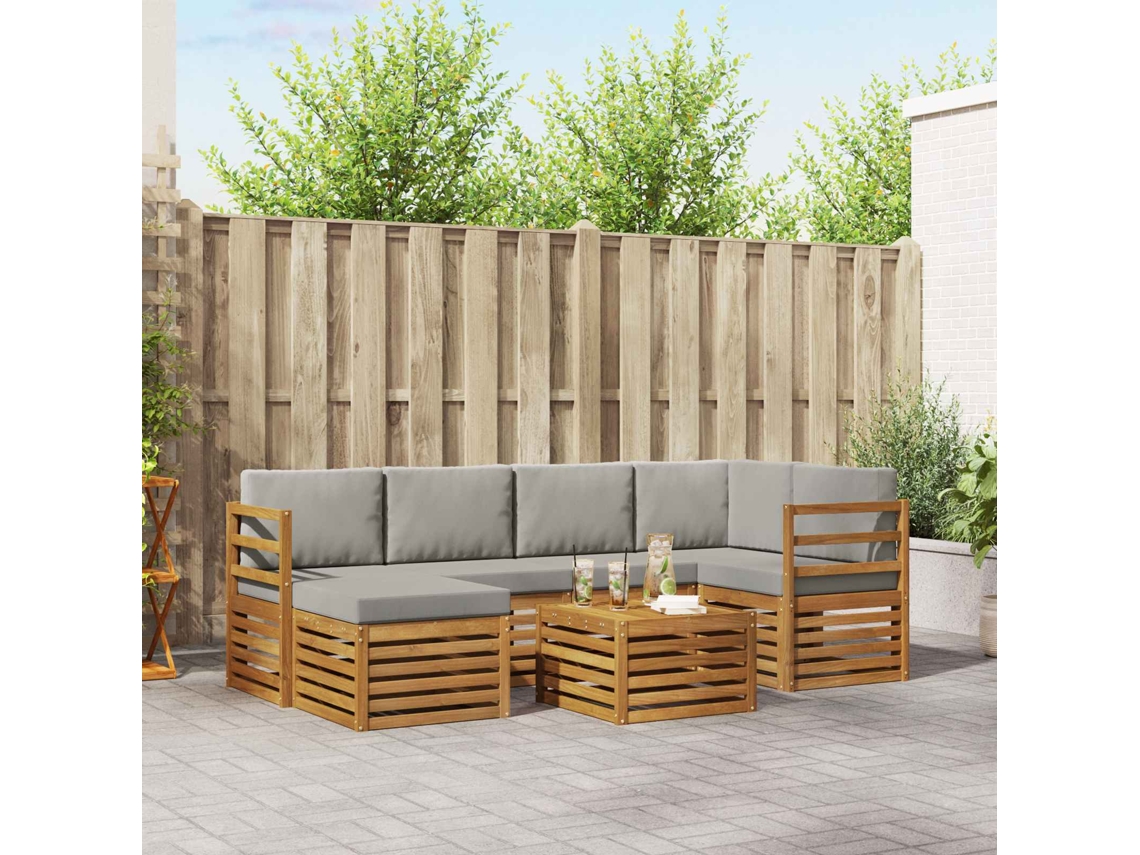 Vidaxl Conjunto De Sofás Para Exterior 7 Unid. Cinza Natural E Claro