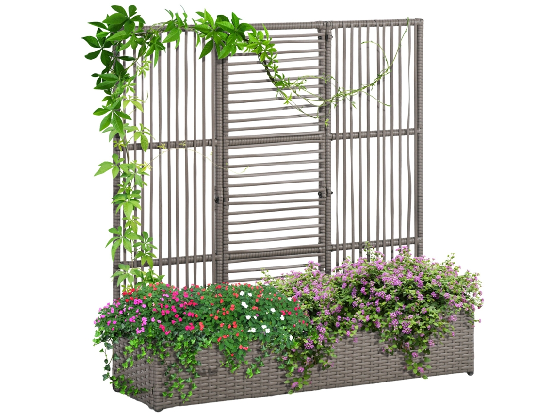 Vaso com treliça para flores, resistente às intempéries, polirrattan, 103x29x103cm, cinza