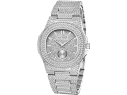 Lurelia Relógio De Pulso, Movimento De Quartzo, Analógico, Data/calendário, Duplo Fuso/mostrador, Detalhes Com Strass, Aço Inoxidável, Vidro Mineral